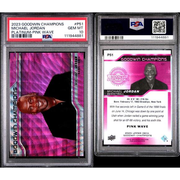 2023 Goodwin Champions Michael Jordan #51 Platinum Pink Wave PSA 10 GEM MINT